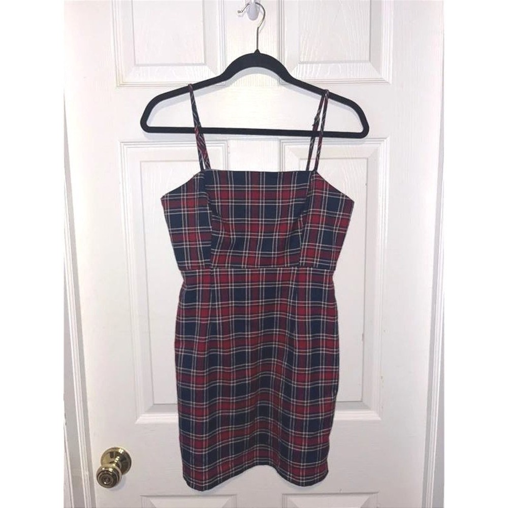 Rare Y2K‎ Plaid Mini Dress 90s Grunge Schoolgirl Dark Academia Red Navy Medium - Picture 3 of 5